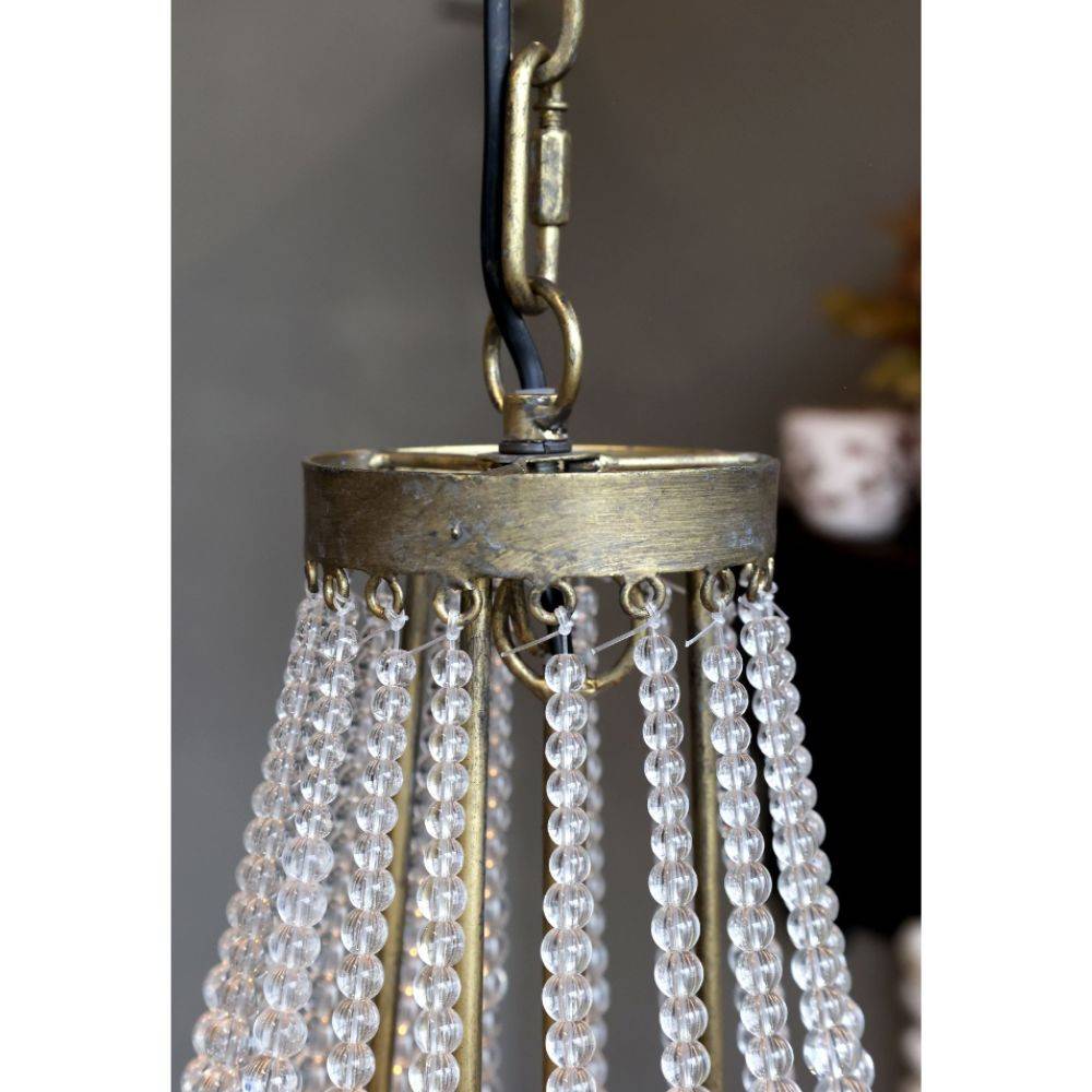 Chemin De Campagne - Lustre avec prisme en verre et fer laiton antique Ø.35.5 x Ht.60 cm Chemin de campagne - Imagen 3