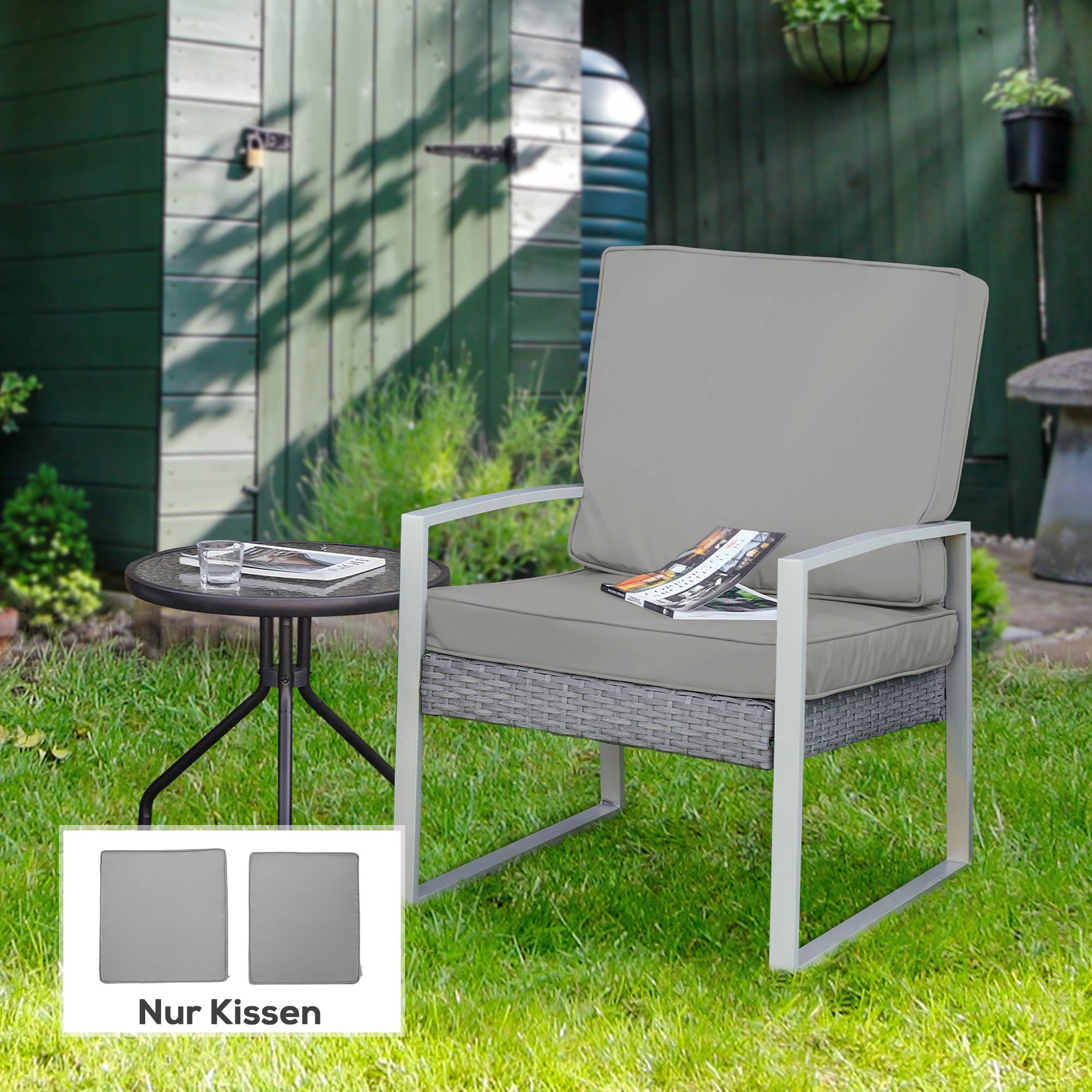 Ensemble de 2 coussins d'assise, 56 x 52 cm, housse en tissu avec fermeture éclair, épaisseur 7 cm, lavable, gris clair - Image 4
