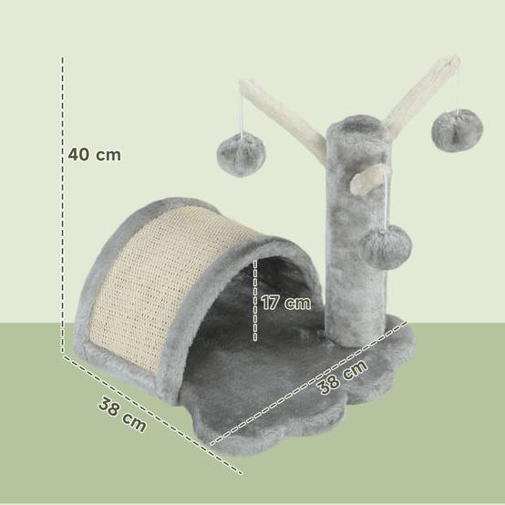 Arbre à chat 40 cm, petite tour avec grotte, 2 balles, tapis à griffer, arbre à chat, pour chats de toutes tailles, gris clair - Image 3