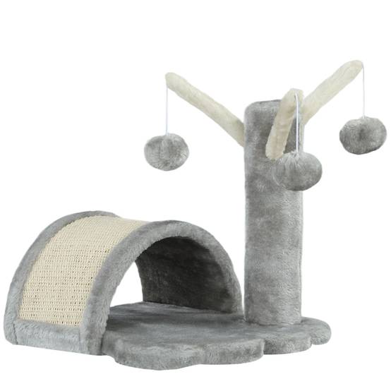 Arbre à chat 40 cm, petite tour avec grotte, 2 balles, tapis à griffer, arbre à chat, pour chats de toutes tailles, gris clair - Image 2