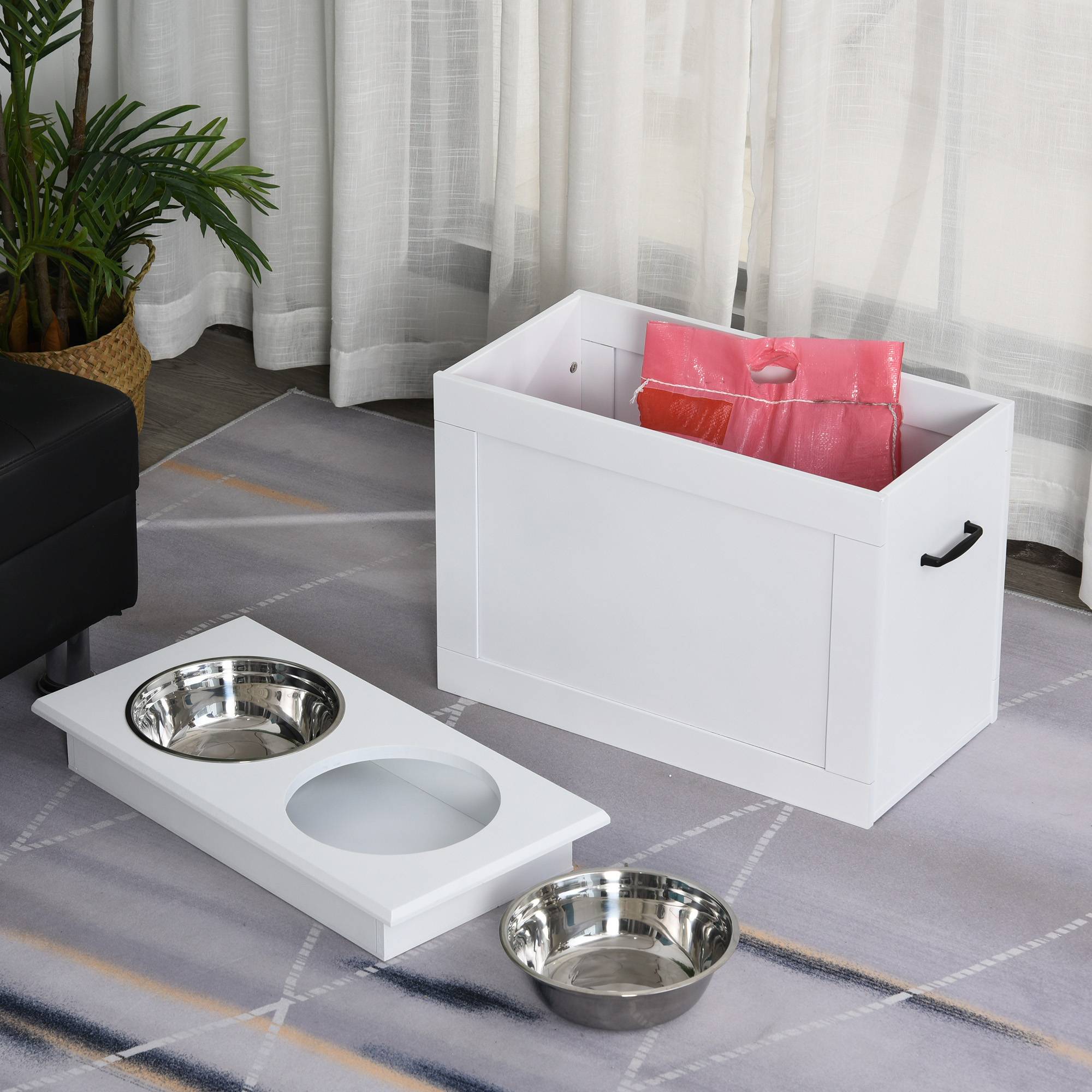 Sans Marque - Gamelle surélevée chien rangement eau 2x2L inox chats station blanc,Sans Marque - Image 3