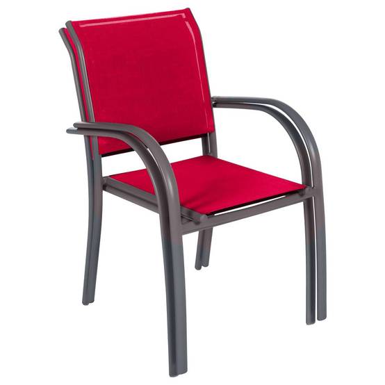 Hesperide - Fauteuil de jardin empilable "Piazza" grenade & graphite en aluminium traité époxy Hespéride - Image 3