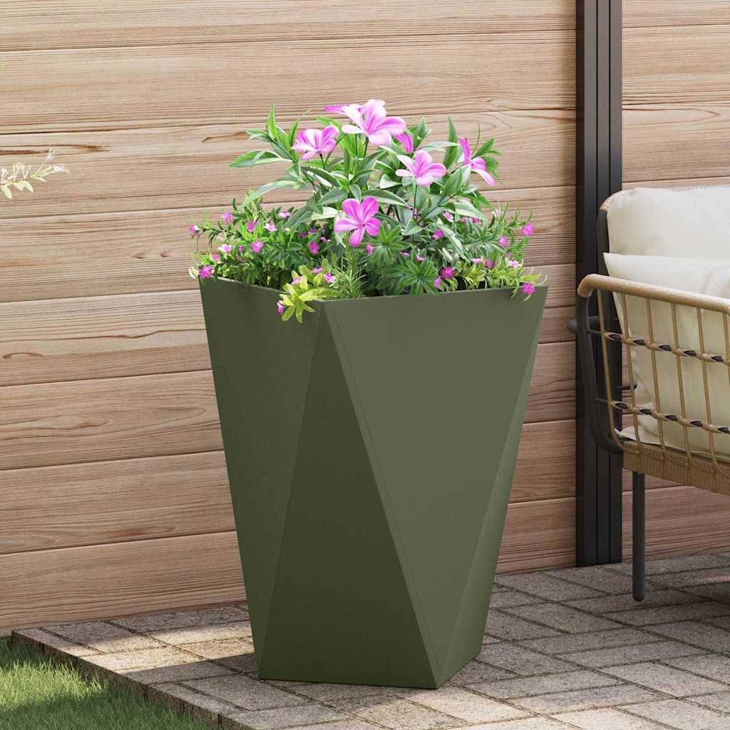 Jardinière acier vert olive 50 x 50 x 75 cm - PANGIVO - Image 1