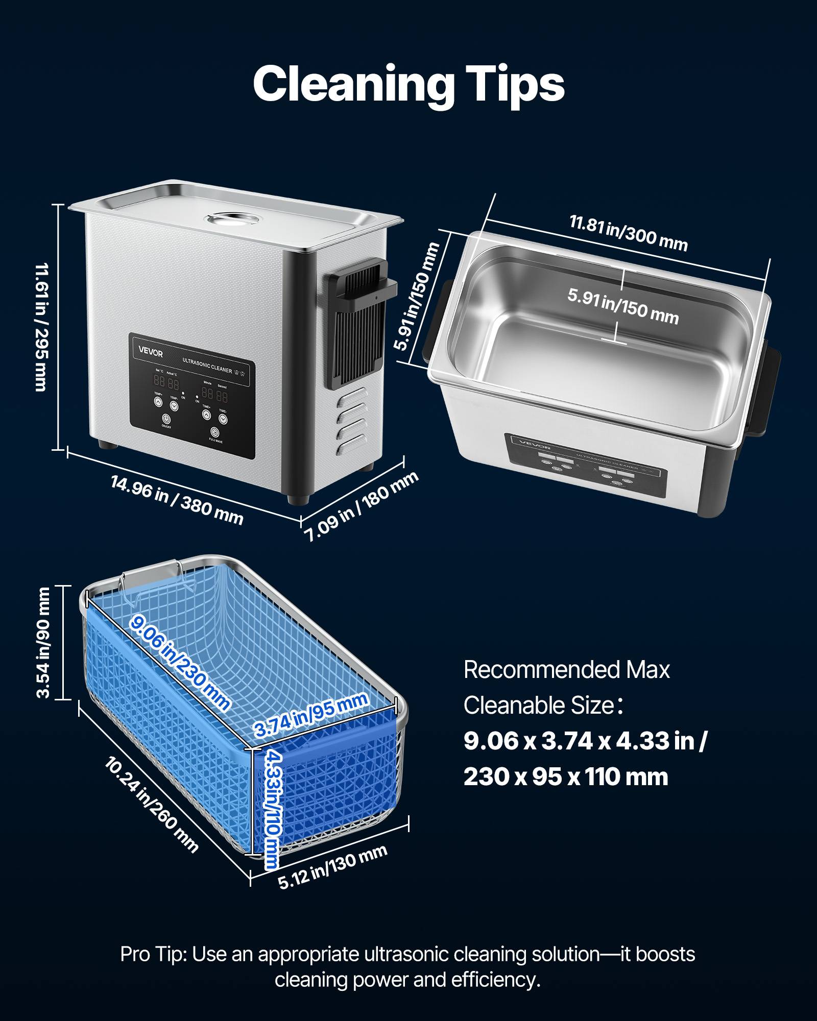 Vevor - VEVOR Nettoyeur à ultrasons 6 L, 120 W 40 kHz, panier et affichage numérique, acier inoxydable, pour bijoux, montres, lunettes - Image 6
