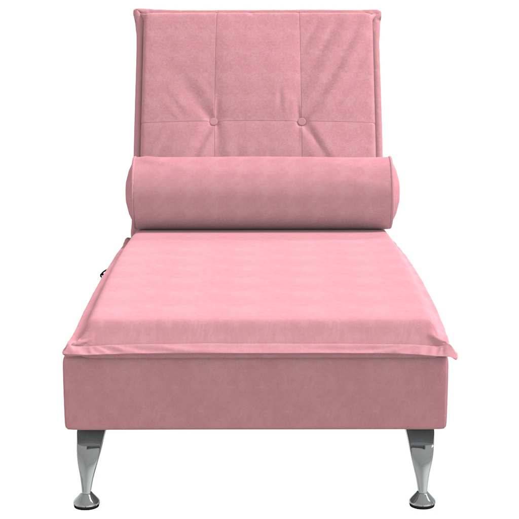 Maison Chic - Bain de soleil - Transat - Chaise longue de massage avec traversin rose velours - MEUBLE PRO ny676 - Image 4