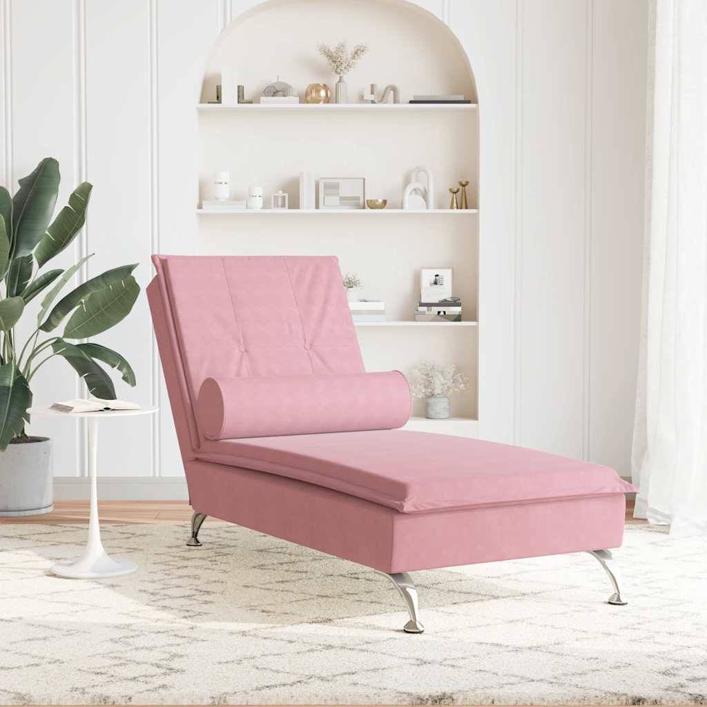 Maison Chic - Bain de soleil - Transat - Chaise longue de massage avec traversin rose velours - MEUBLE PRO ny676 - Image 3