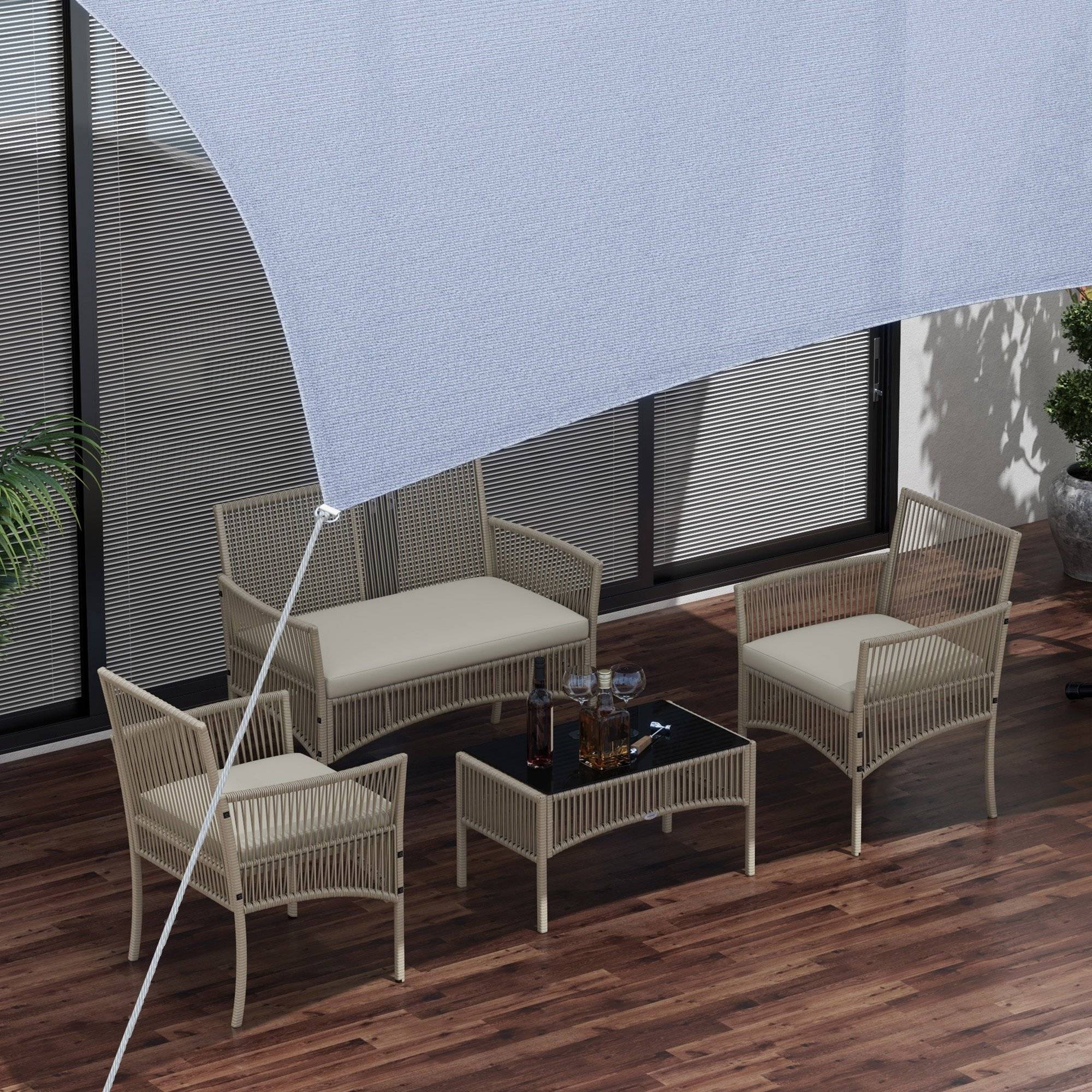 Outsunny - Lot 4 salon jardin canapé 2 places, 2 fauteuils, table verre trempé noir, 3 coussins métal rotin PE kaki - Outsunny - Image 5