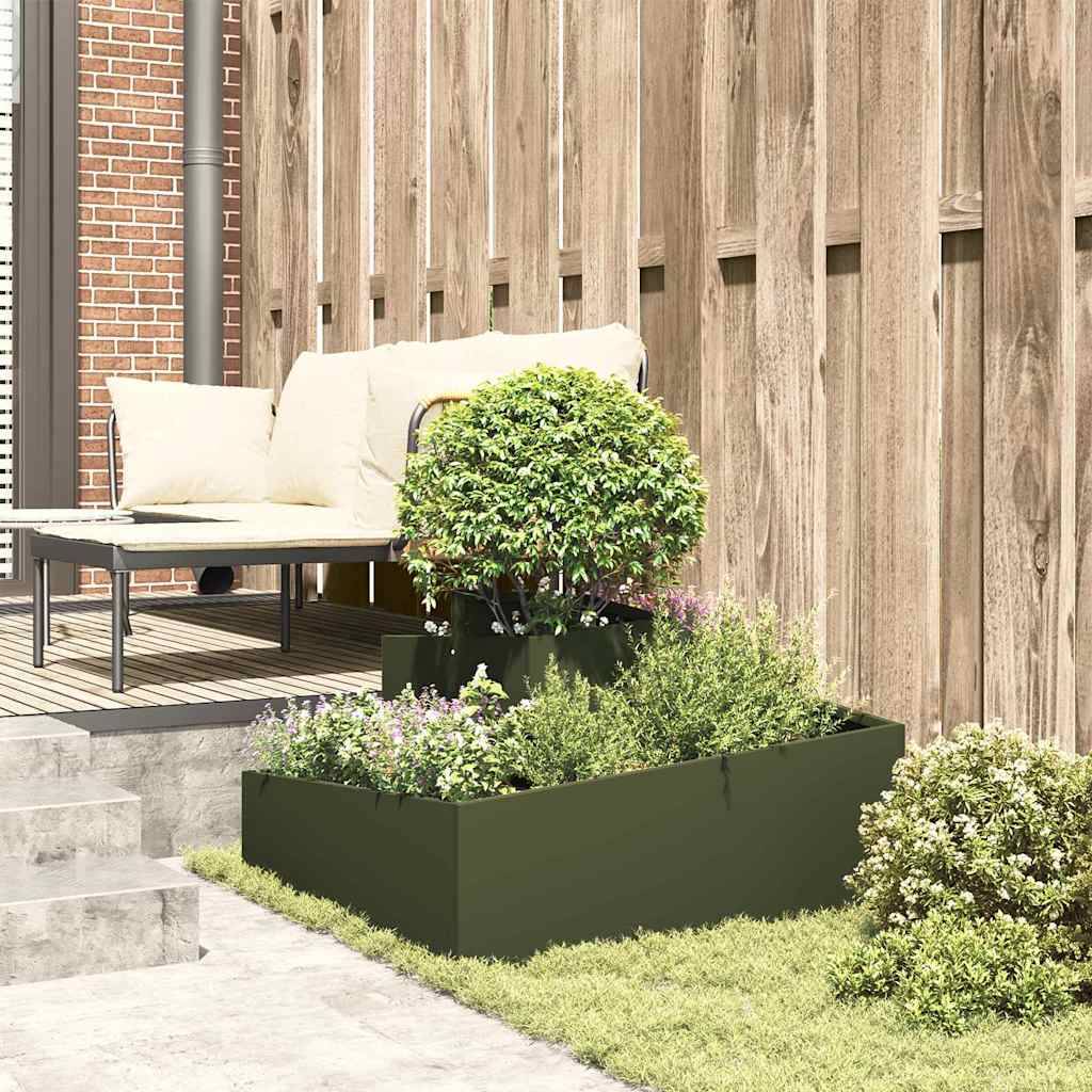 Cache-pot de jardin acier vert olive 80 x 80 x 50 cm - PANGIVO - Image 4