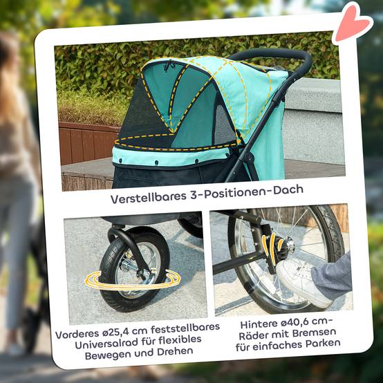 Poussette chien, petits chiens chats, panier rangement, pliage one-click, turquoise - Image 8