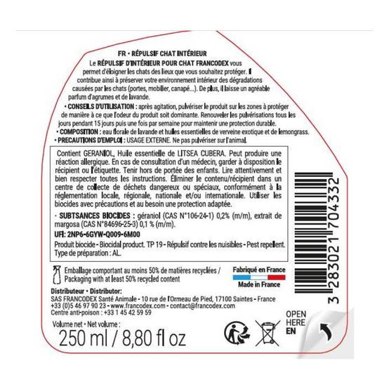 Francodex - Répulsif d'Intérieur et d'extérieur spray de 750 ml, Pour Chats - Image 5