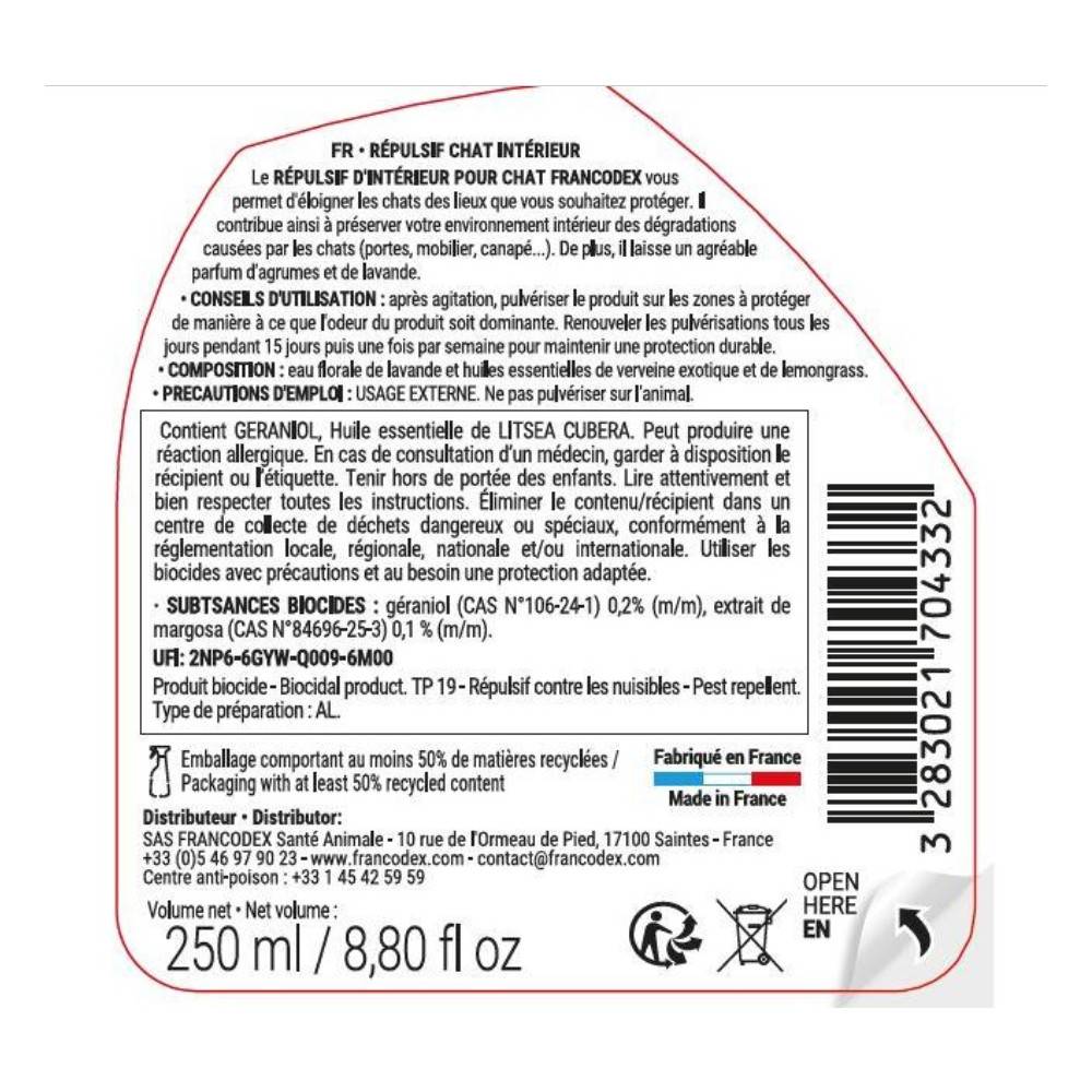 Francodex - Répulsif d'Intérieur et d'extérieur spray de 750 ml,  Pour Chats - Image 5