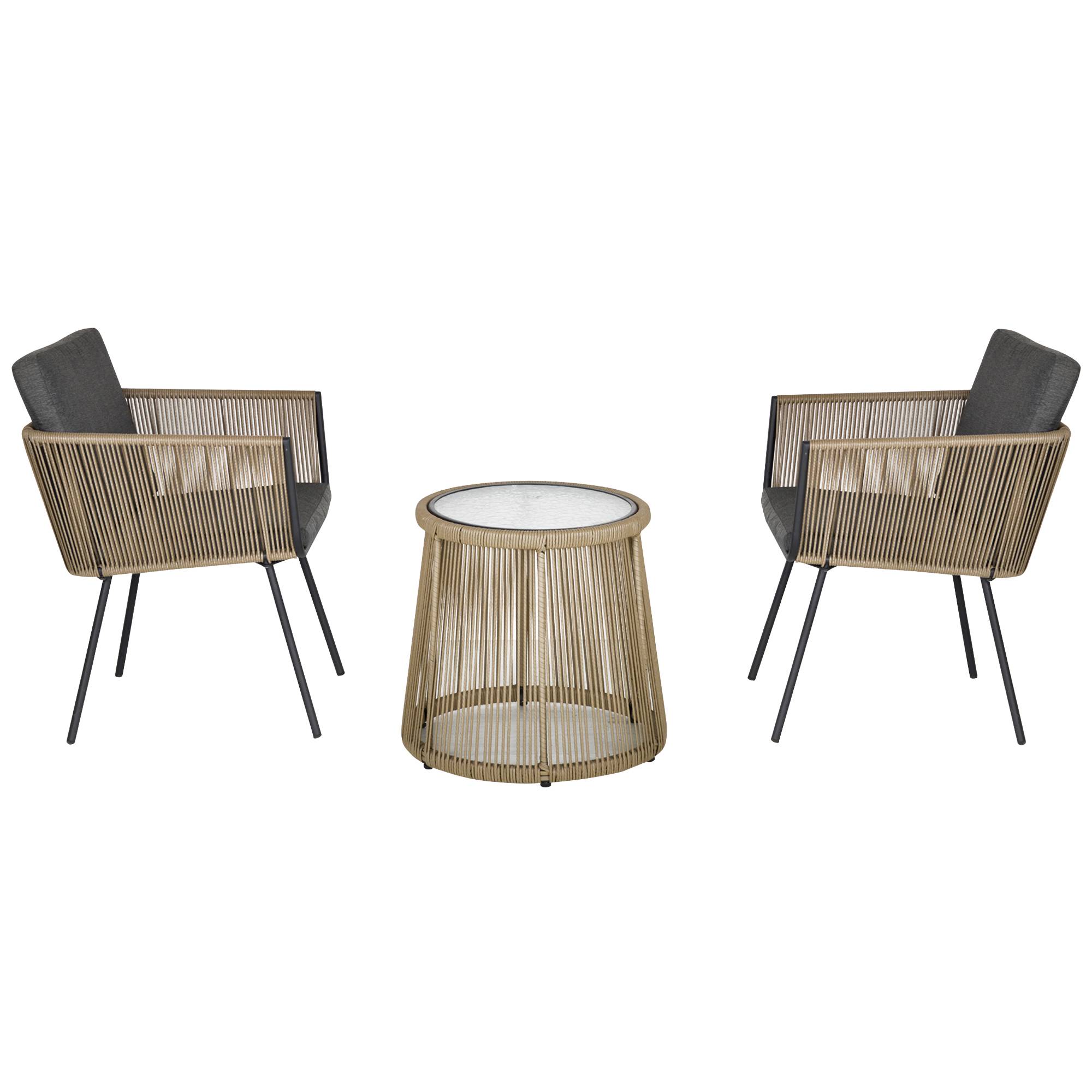 ComfortXL - Ensemble balcon 2 places Résine Tressée Style Boho Coussins Kaki Gris - ComfortXL Outdoor Living - Image 2