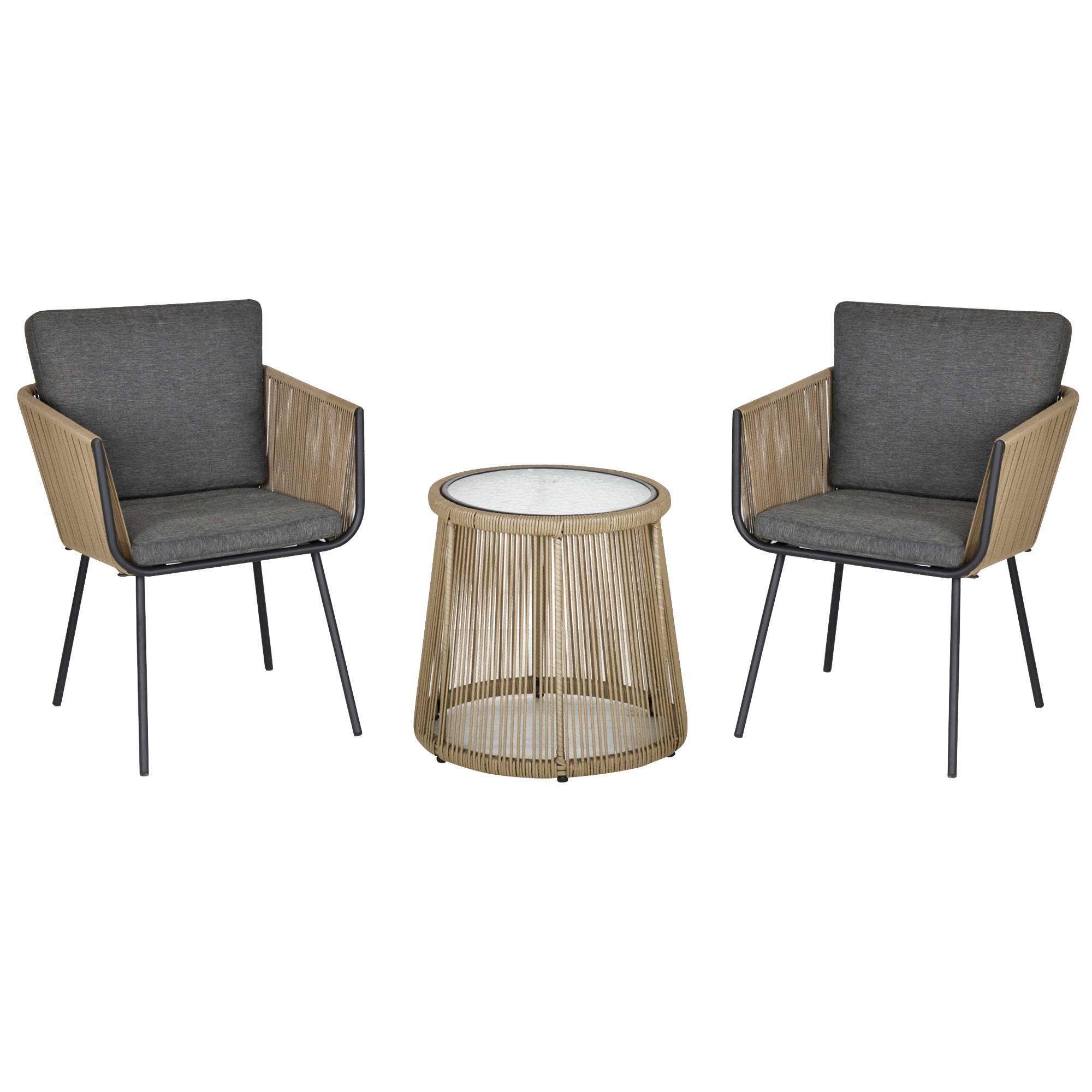 ComfortXL - Ensemble balcon 2 places Résine Tressée Style Boho Coussins Kaki Gris - ComfortXL Outdoor Living - Image 1