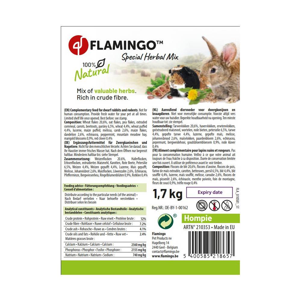 Friandise Mélange d'herbes Énergie Hompie seau 1,7 kg pour Lapin et Rongeur - Image 3