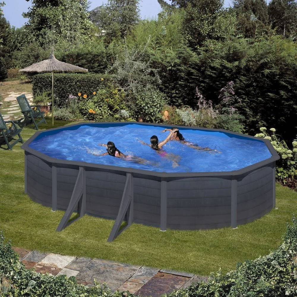 Gré - Gré - Piscine ovale acier Gris Anth. 6,34m x 3,99m x H.1,22m
