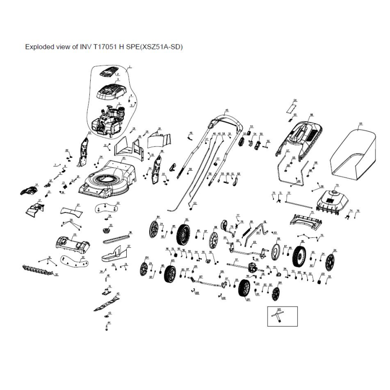 Assemblage du sac à herbe - 1001237000 pour INV T17051 H SPE, INV T17051 SPE, INV T17051 SPE DE, INV T20053 H SPE