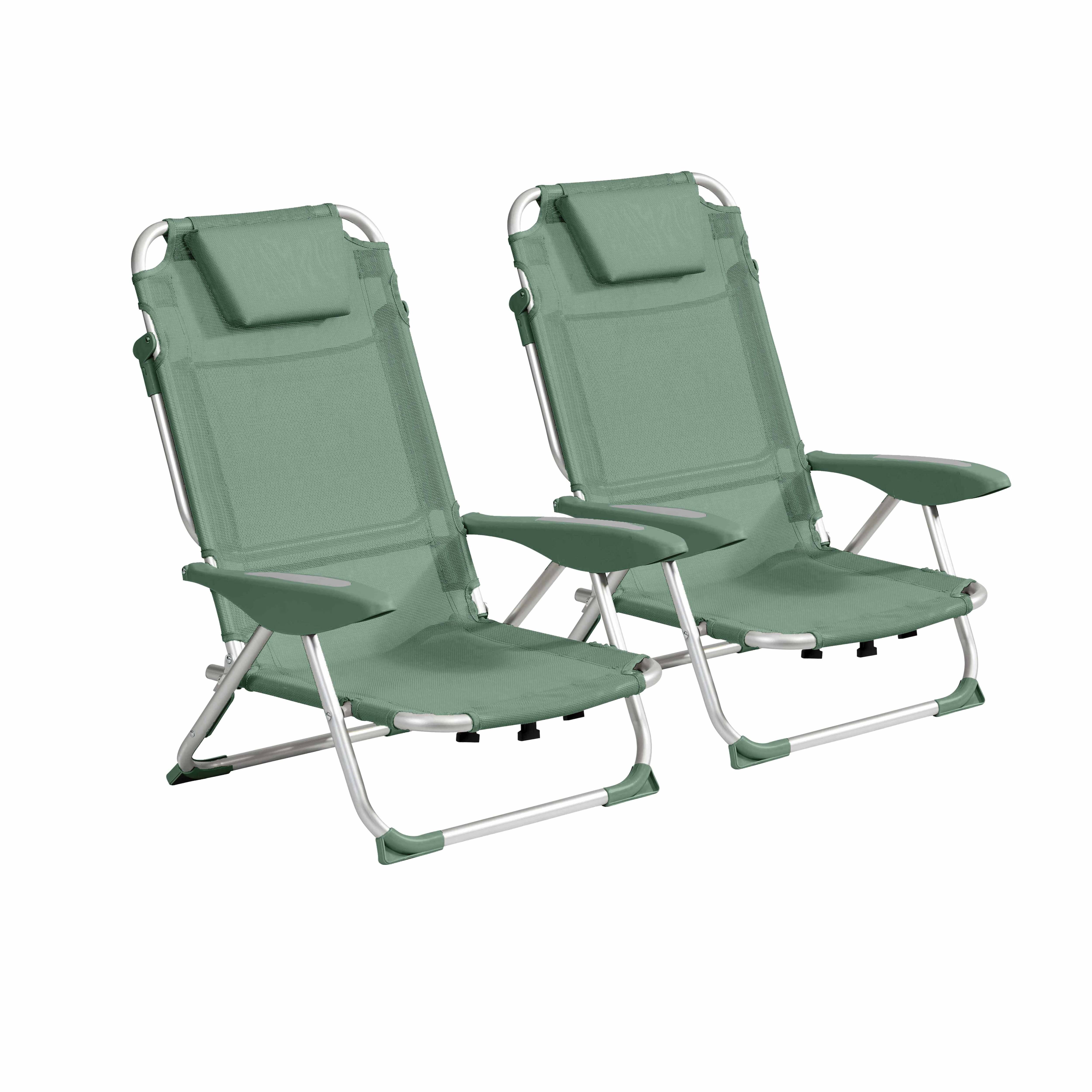Oviala - Lot de 2 fauteuils clic clac des plages en polyester vert amande Clic Clac des plages - Oviala - Imagen 1