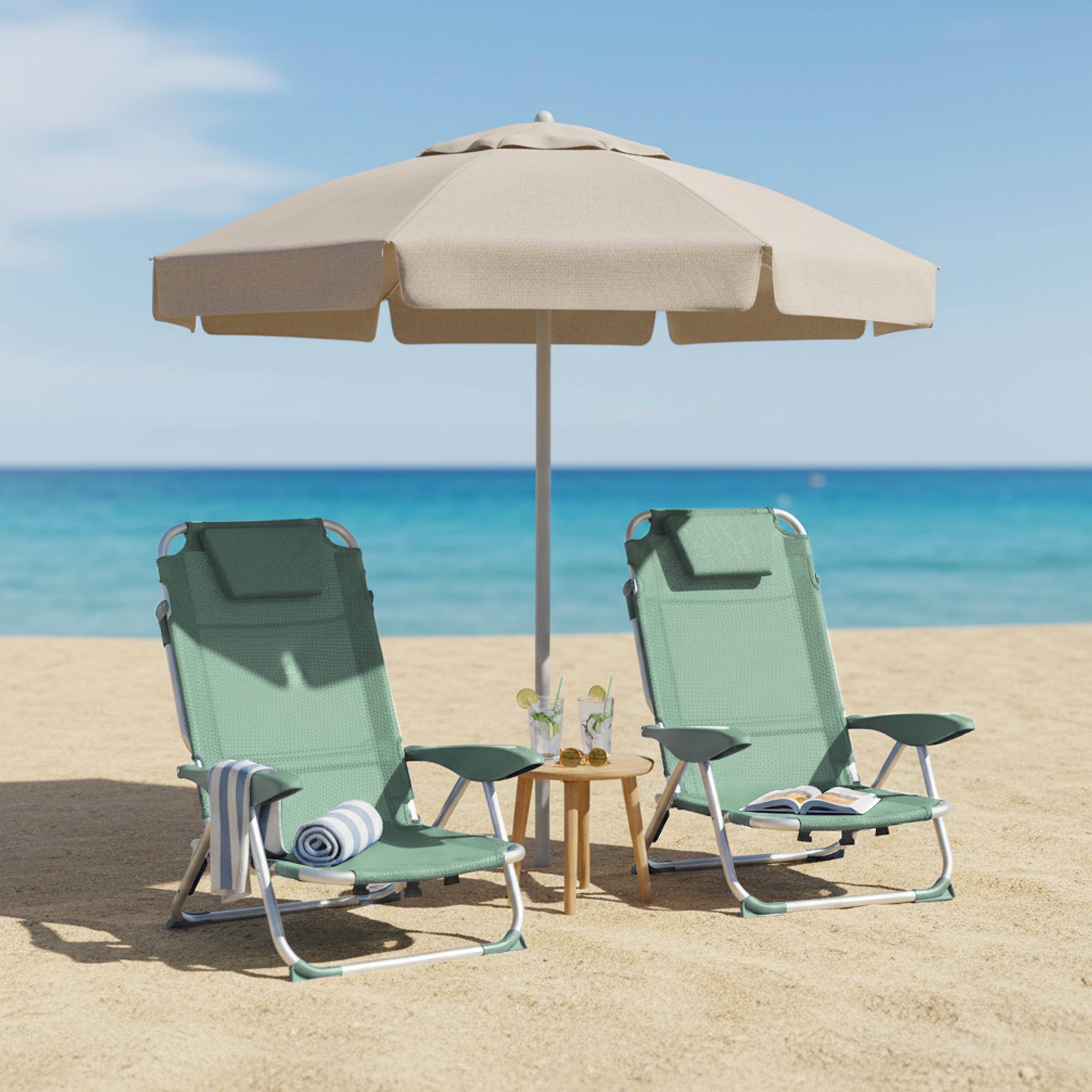 Oviala - Lot de 2 fauteuils clic clac des plages en polyester vert amande Clic Clac des plages - Oviala - Imagen 2