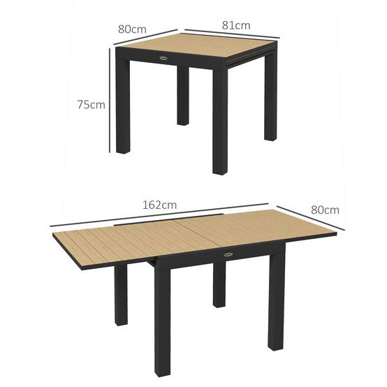 Table repas aluminium extensible jaune 81/162x80x75cm, 6 personnes, charge 70kg balcon terrasse - Image 3