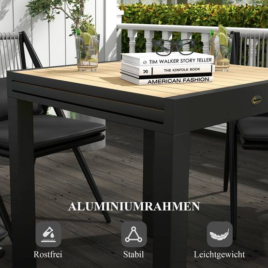 Table repas aluminium extensible jaune 81/162x80x75cm, 6 personnes, charge 70kg balcon terrasse - Image 5
