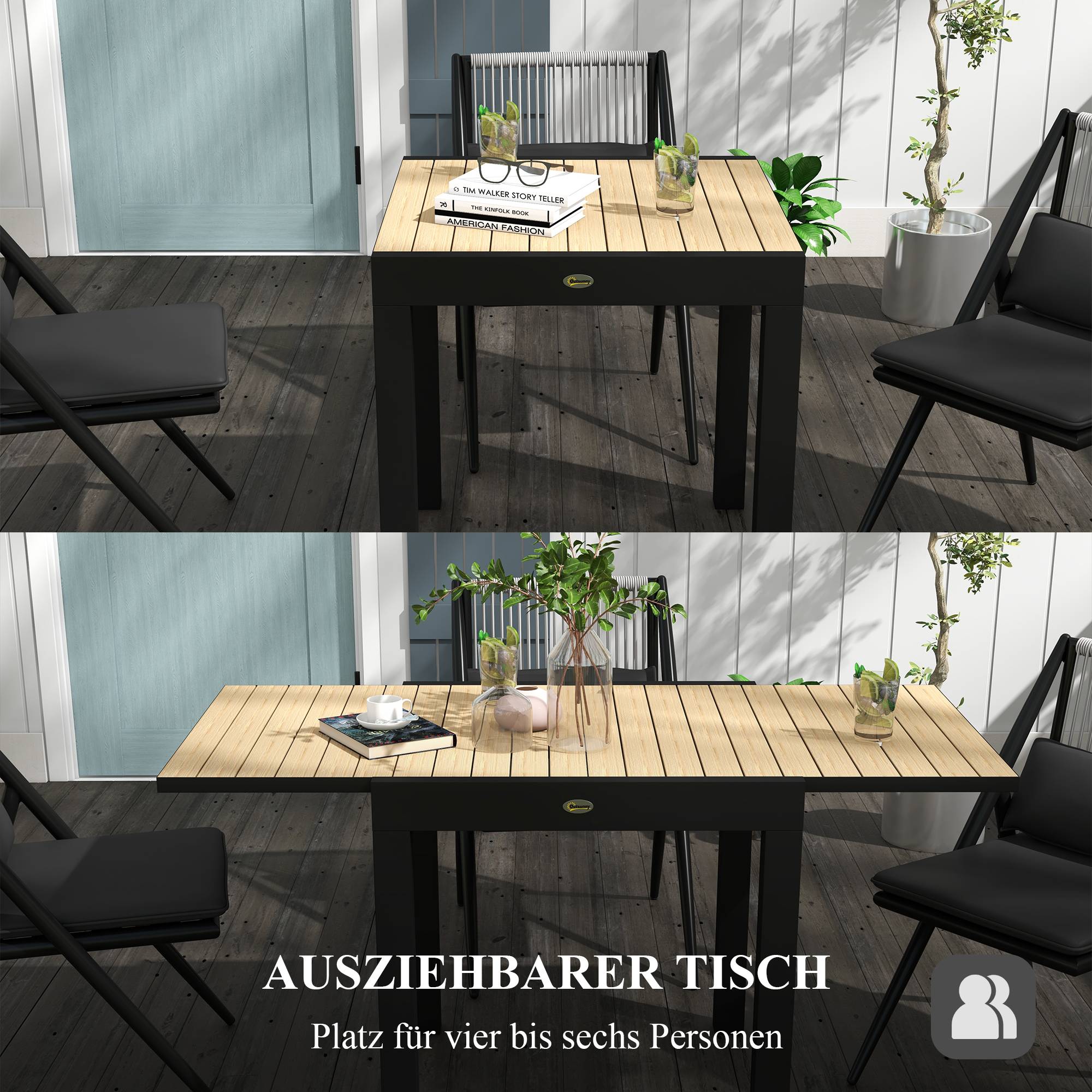 Table repas aluminium extensible jaune 81/162x80x75cm, 6 personnes, charge 70kg balcon terrasse - Image 4
