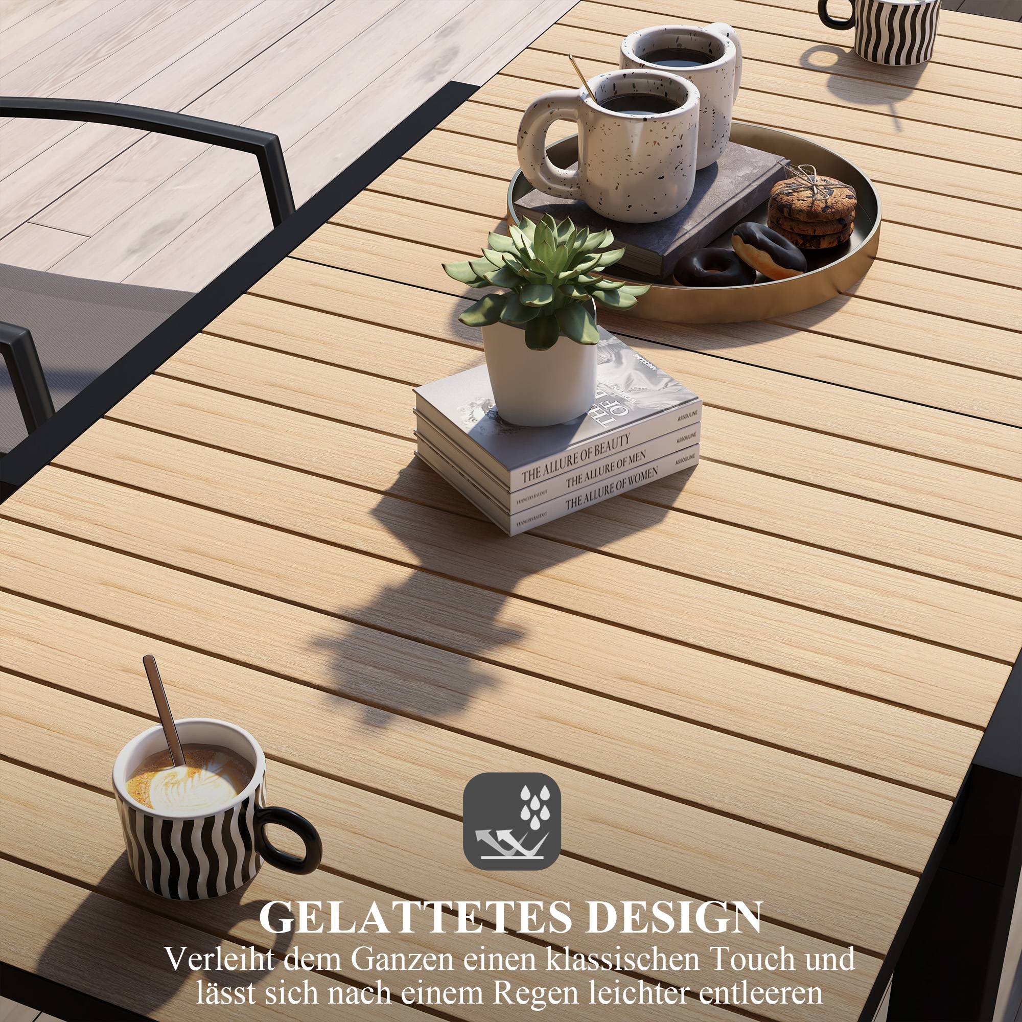 Table repas aluminium extensible jaune 81/162x80x75cm, 6 personnes, charge 70kg balcon terrasse - Image 6