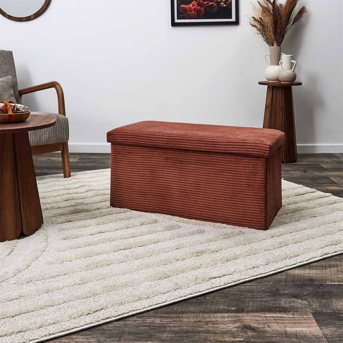 Banc Coffre Pliable Côtelé Terracotta 76x38 cm - AMORY - Image 2