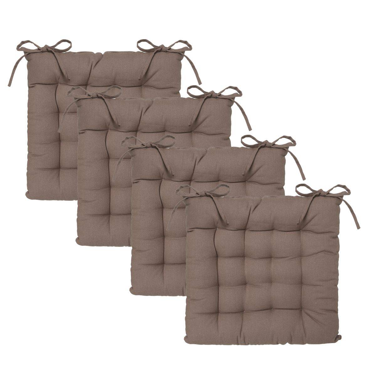 Lot de 4 Galettes de chaise en Coton Taupe 38 x 38 cm - Imagen 1