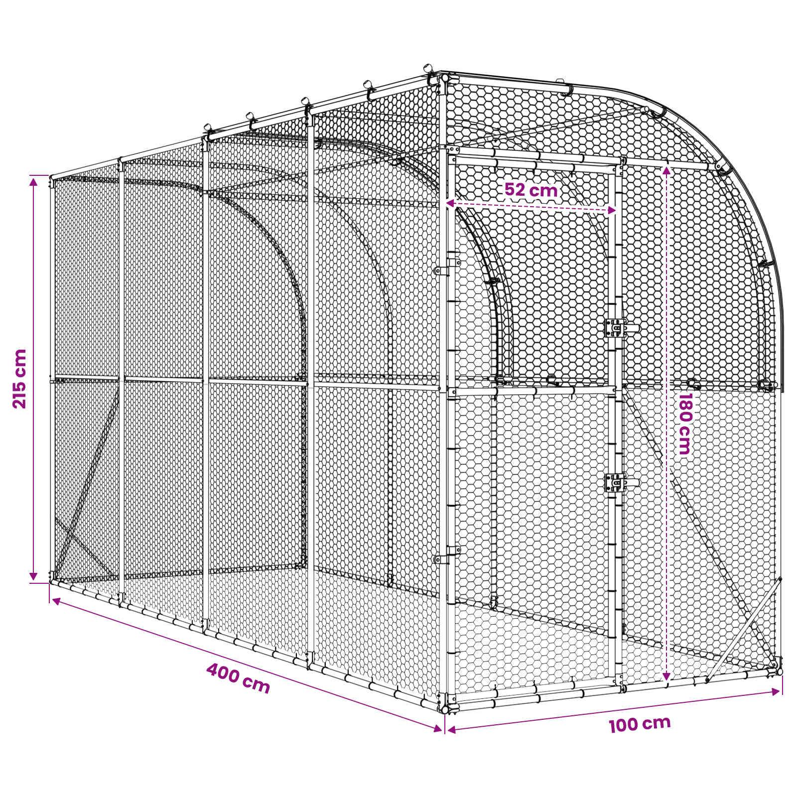 Vidaxl - Poulailler contre le mur Argenté 400 x 100 x 215 cm vidaXL 3434711 - Image 3