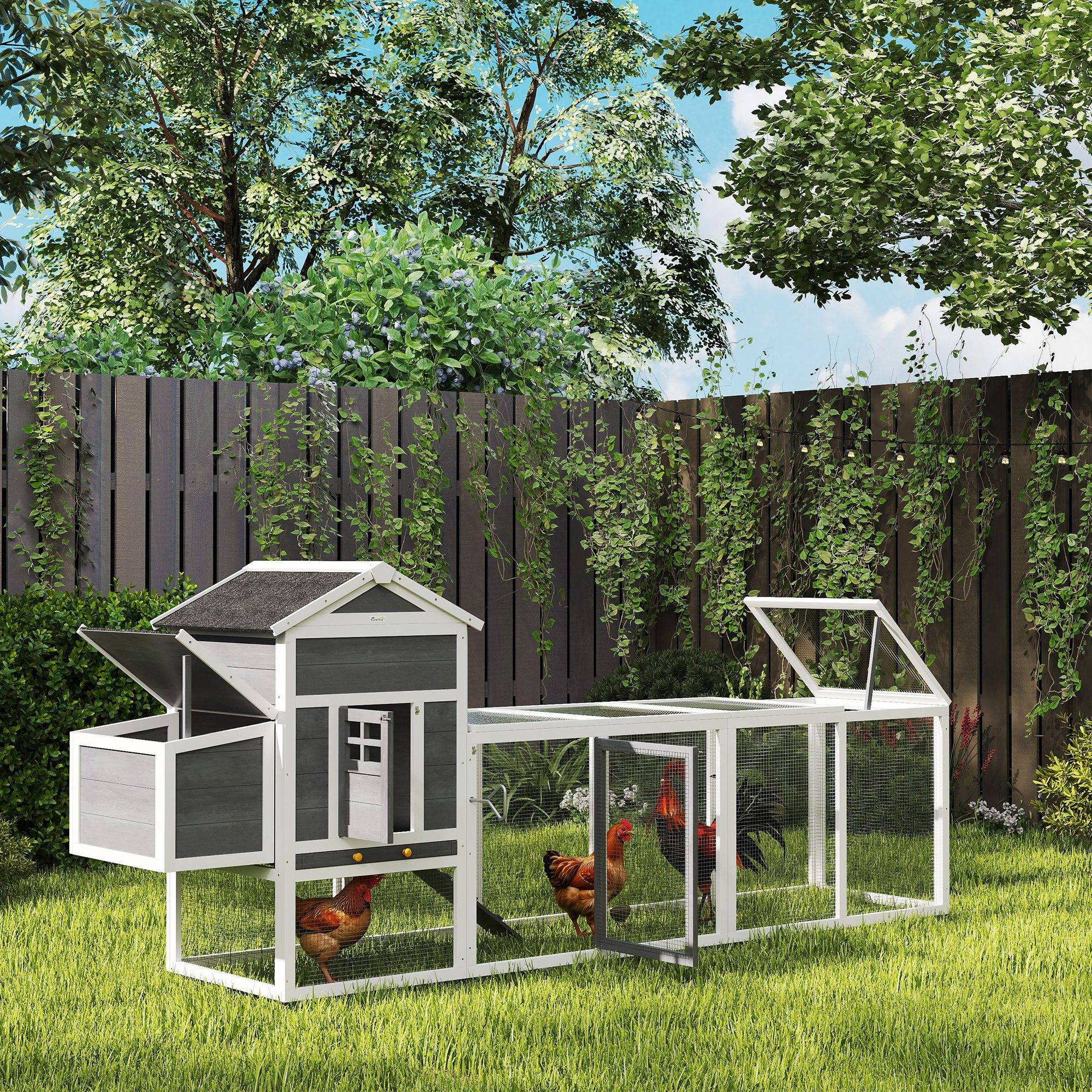Poulailler avec pondoir bois blanc 297.5 x 68 x 118 cm - PANGIVO - Image 4