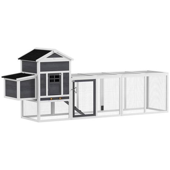 Poulailler avec pondoir bois blanc 297.5 x 68 x 118 cm - PANGIVO - Image 2