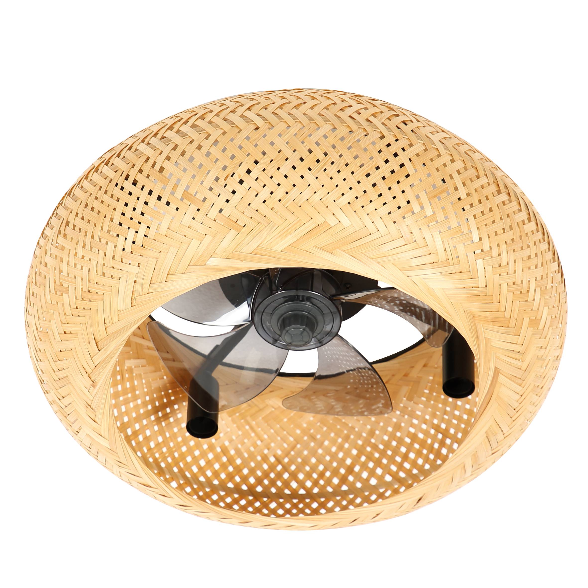 Ventilateur plafonnier Canisséa rotin Ø50?cm – 4?douilles E27 – Moteur?DC – Télécommande FARTOOLS