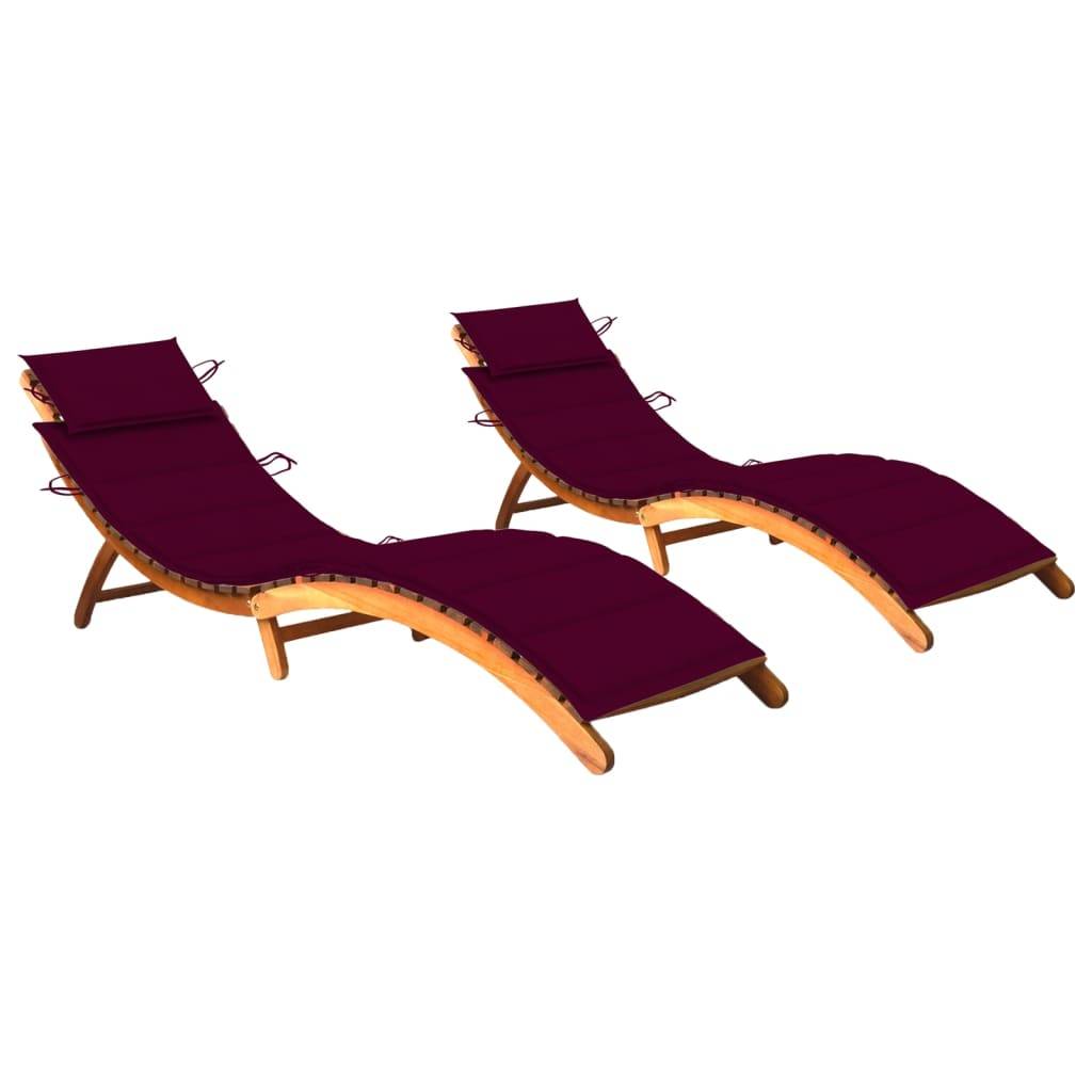 Helloshop26 - Lot de 2 transats chaise longue bain de soleil lit de jardin terrasse meuble d'extérieur avec coussins bois d'acacia solide - Imagen 1