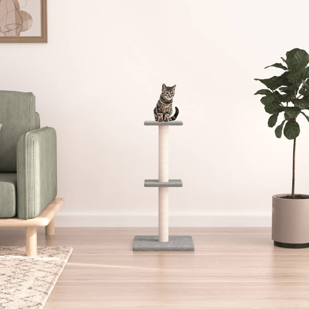 Arbre à chat bois et peluche gris clair 34.5 x 34.5 x 73 cm - PANGIVO - Image 1
