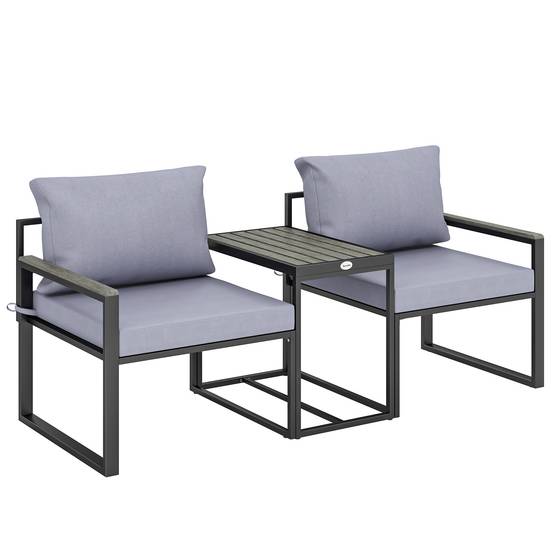 Ensemble balcon 3 pièces : 2 fauteuils + table, coussins siège/dos amovibles, respirable, gris - Image 1