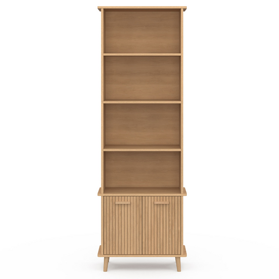 Etagère bibliothèque 4 niveaux avec placard JULIETTE lattes tasseau bois coloris chêne - Image 3
