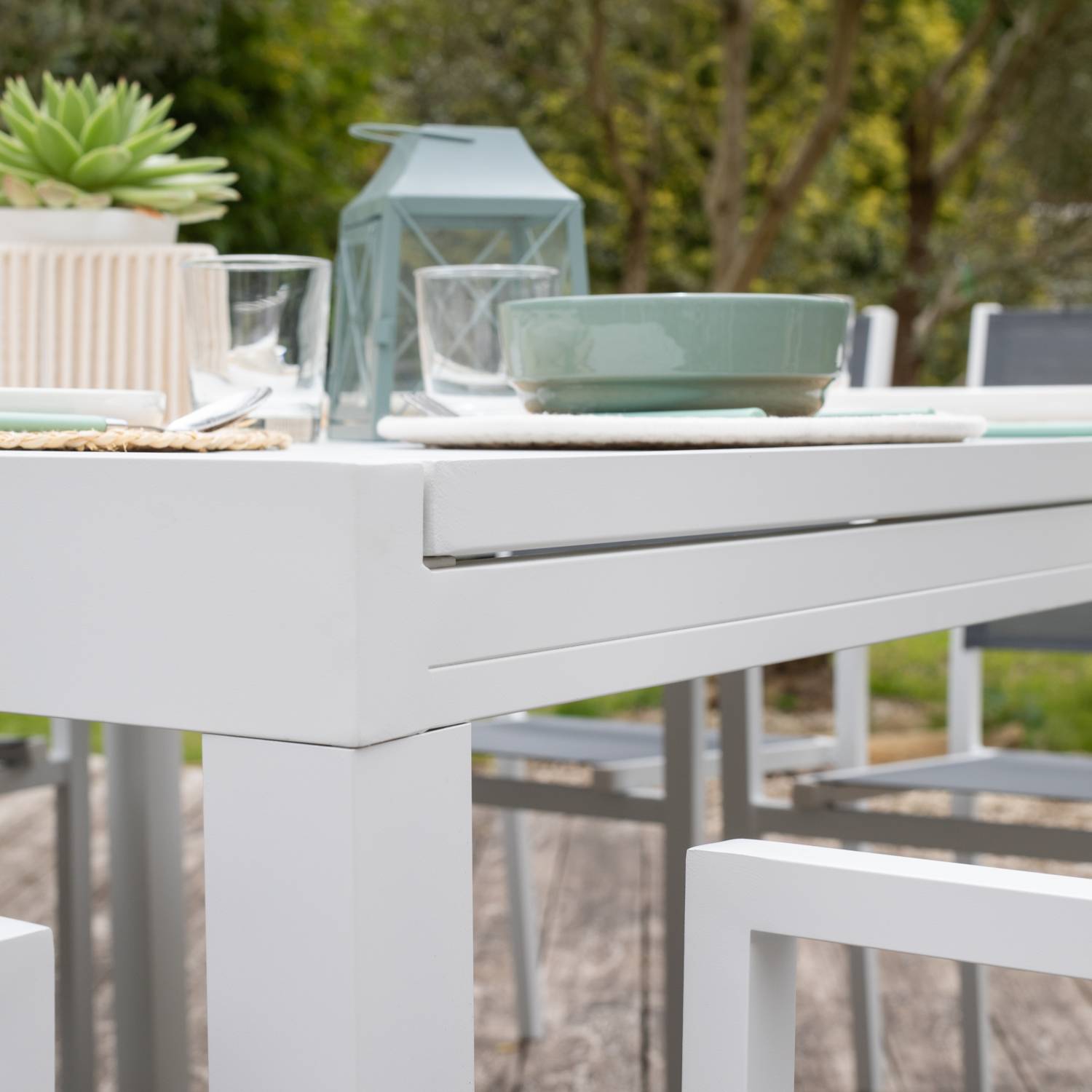 Happy Garden - Salon de jardin extensible 10 places de 140/200cm en textilène gris - aluminium blanc VENEZIA - HAPPY GARDEN - Imagen 6
