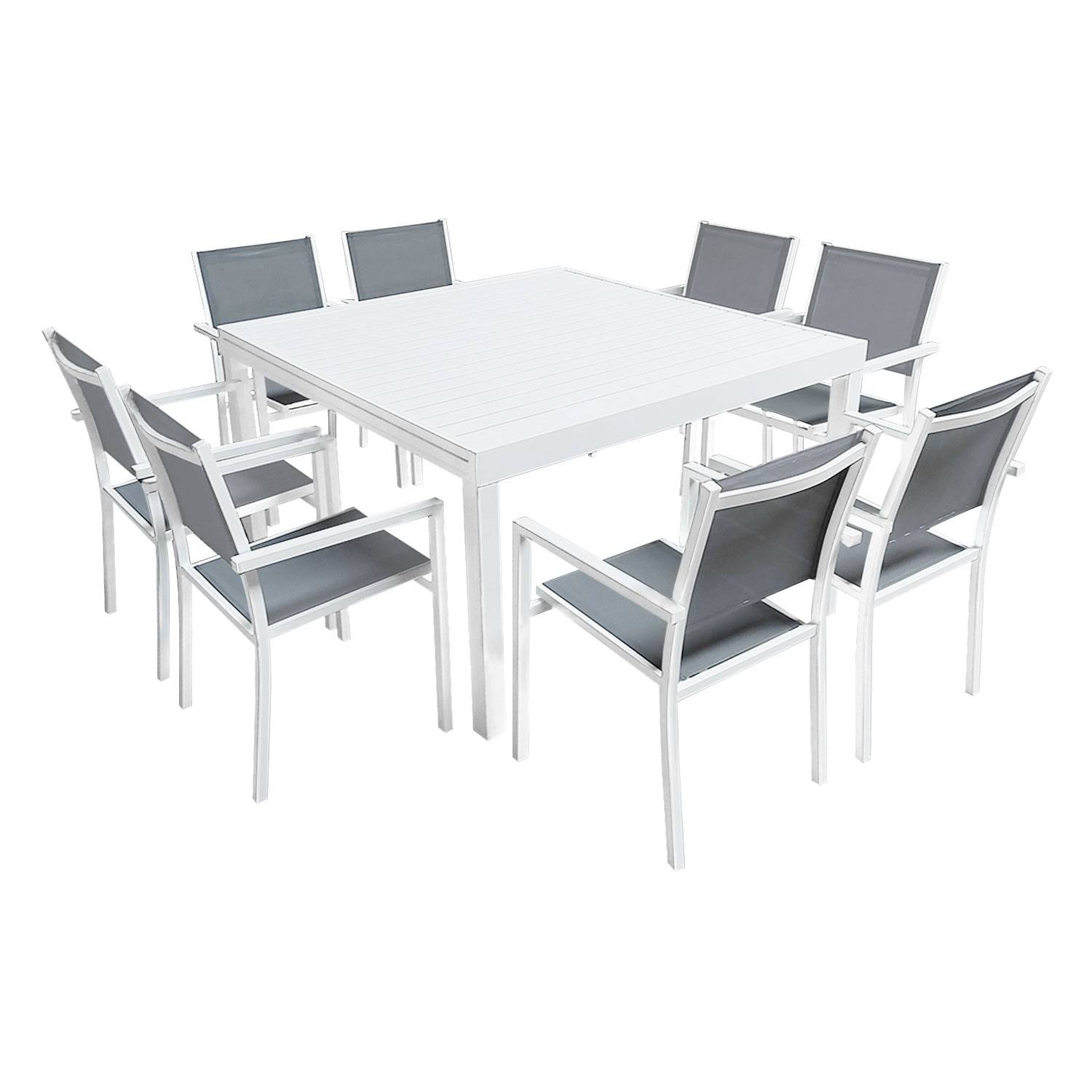 Happy Garden - Salon de jardin extensible 10 places de 140/200cm en textilène gris - aluminium blanc VENEZIA - HAPPY GARDEN - Imagen 4