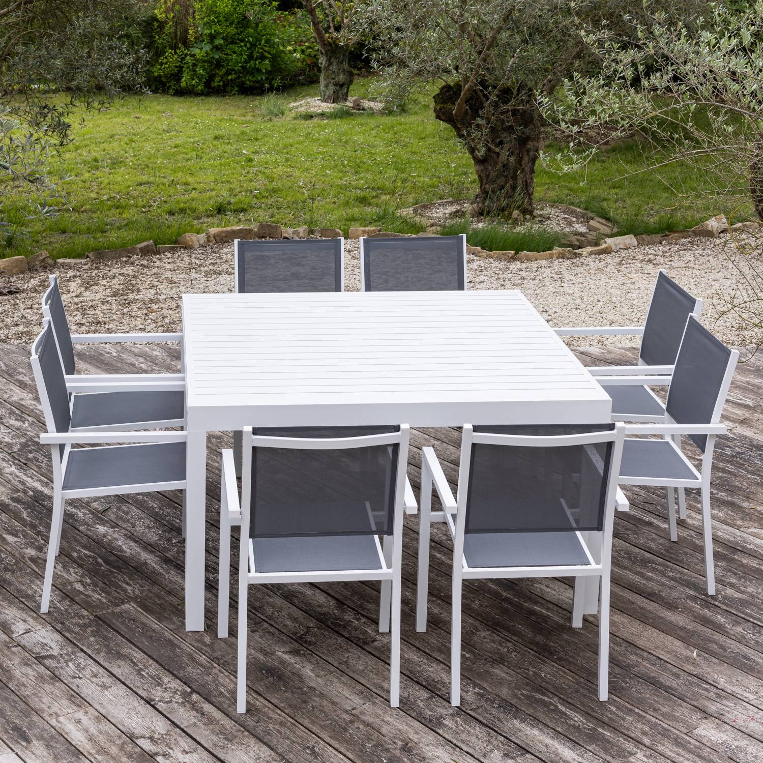 Happy Garden - Salon de jardin extensible 10 places de 140/200cm en textilène gris - aluminium blanc VENEZIA - HAPPY GARDEN - Imagen 5