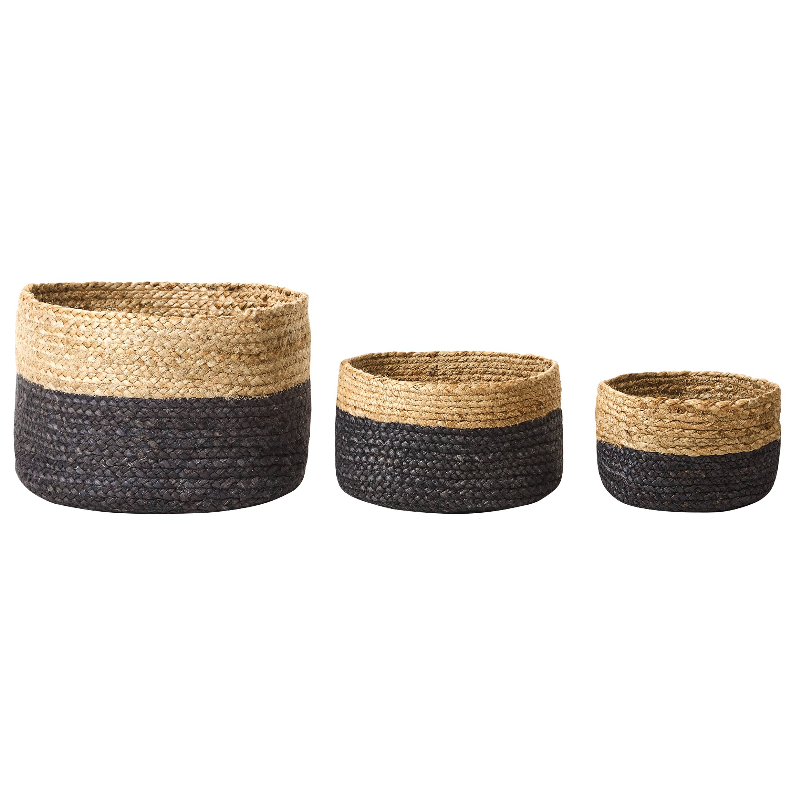 Beliani - Lot de 3 Paniers de Rangement en Jute Naturel Noir 13/15/25 cm de Hauteur Accessoire Linge Décoration Boho - Imagen 1