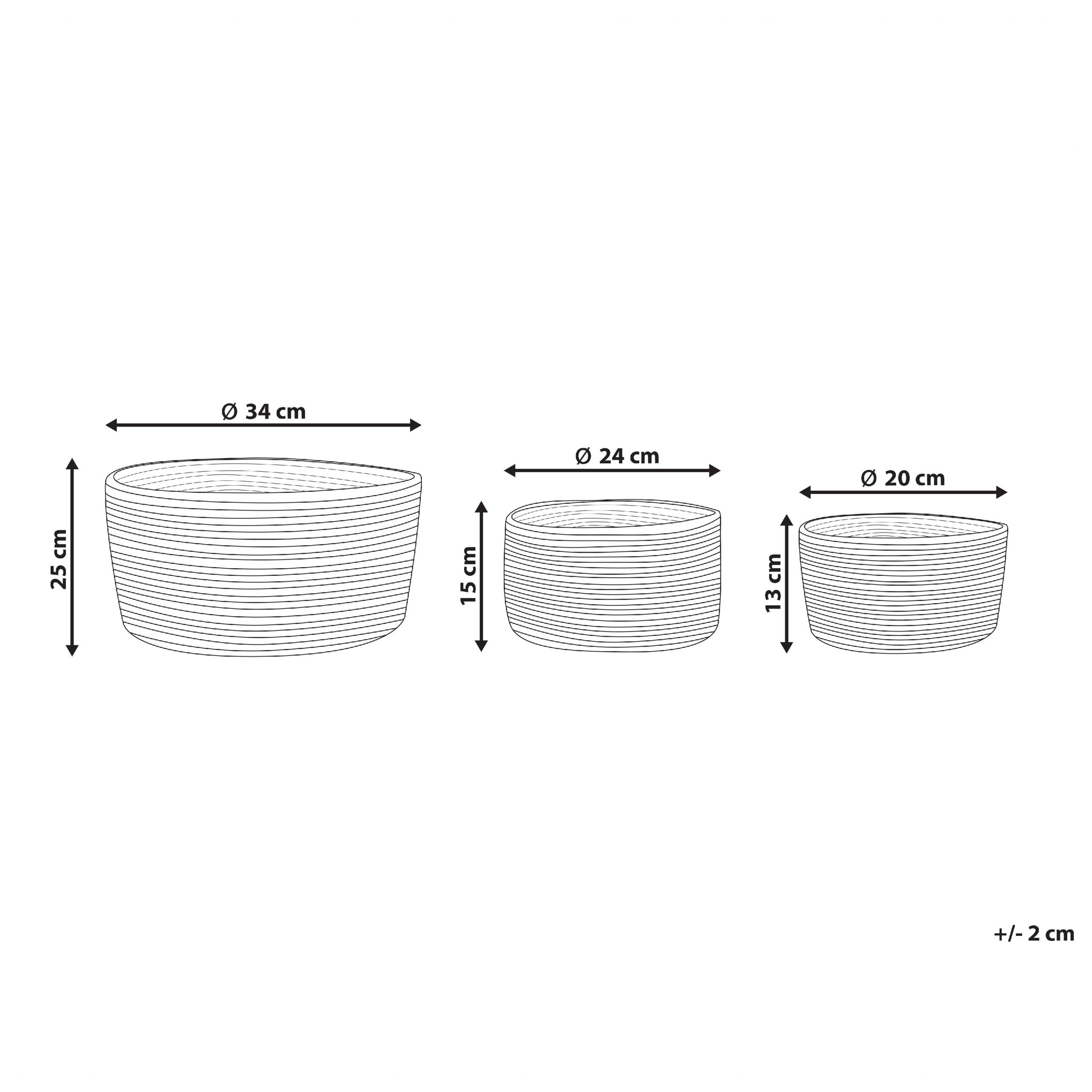 Beliani - Lot de 3 Paniers de Rangement en Jute Naturel Noir 13/15/25 cm de Hauteur Accessoire Linge Décoration Boho - Imagen 3