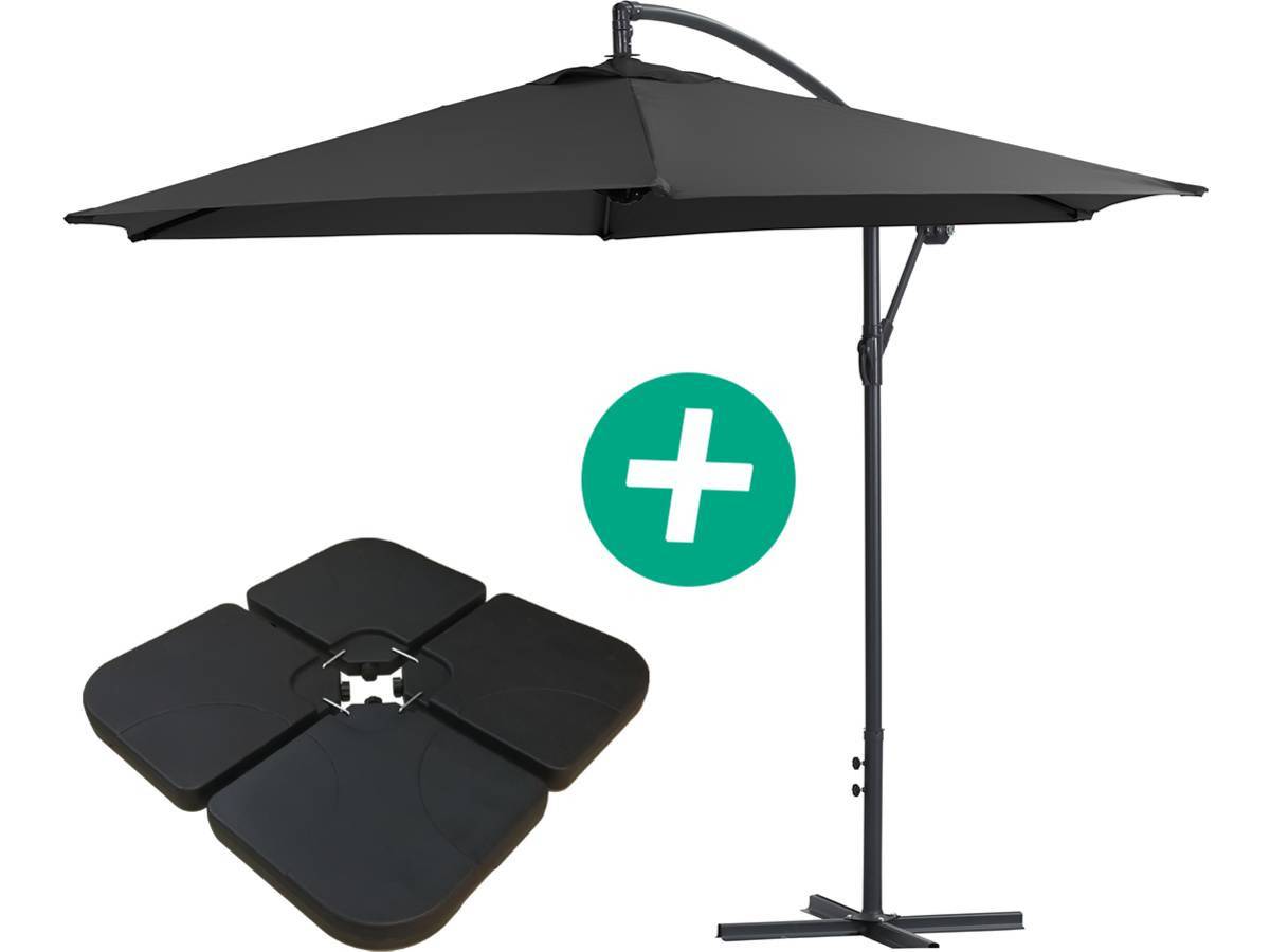 Parasol Jardin Déporté Alu "ilios" - Rond - ø 3 M - Noir - Dalles Incluses -habitat Et Jardin - Image 1