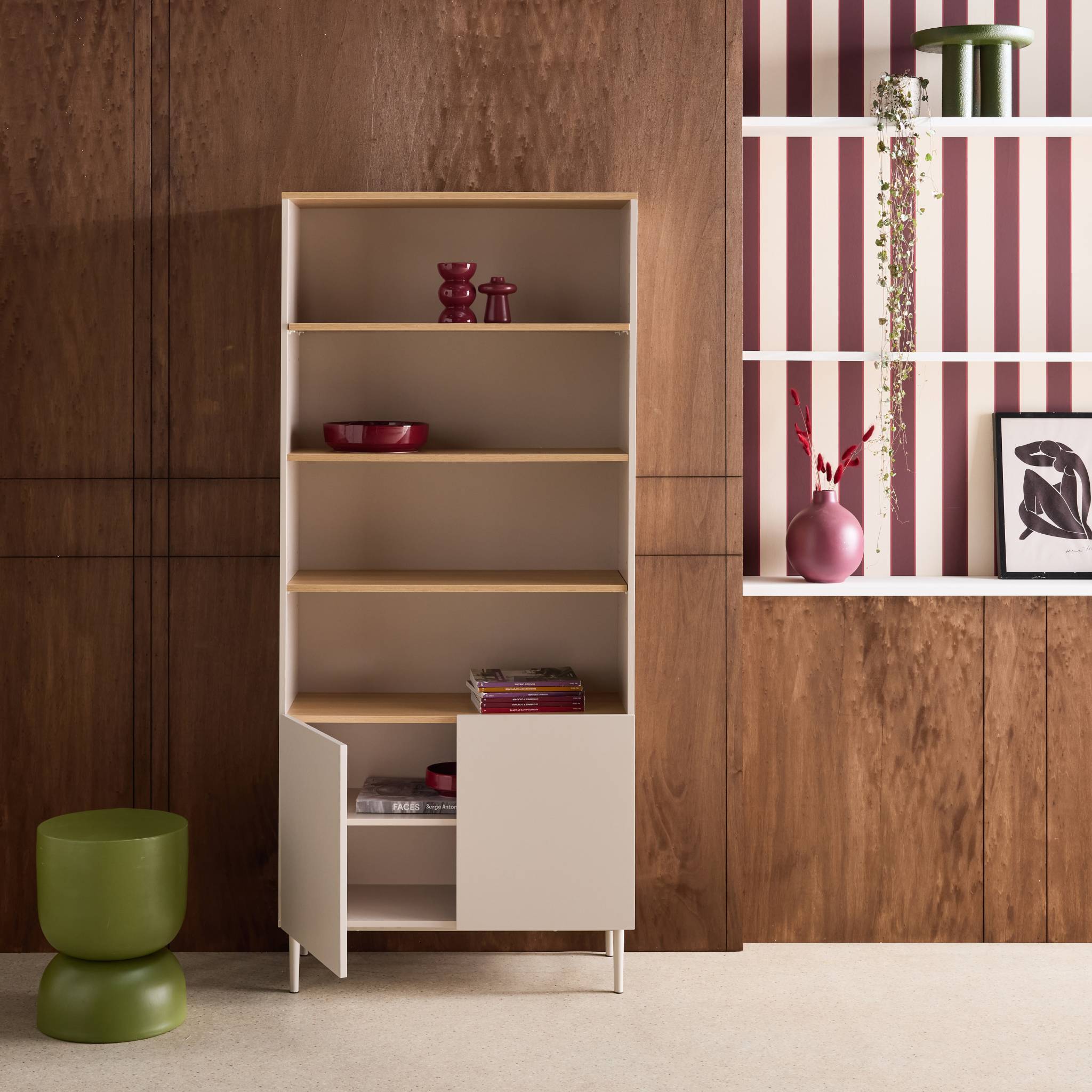 sweeek - Etagère. bibliothèque métal et décor bois 6 niveaux beige et naturel - Ashton | sweeek - Image 3