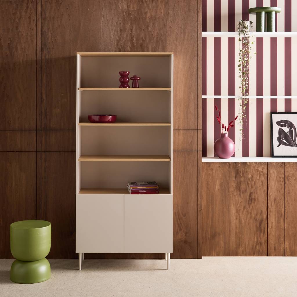 sweeek - Etagère. bibliothèque métal et décor bois 6 niveaux beige et naturel - Ashton | sweeek - Image 1
