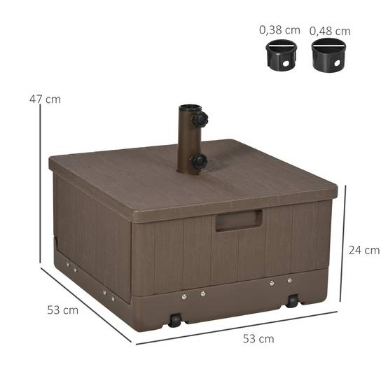Outsunny - Pied de parasol base de lestage table d'appoint jardinière avec drainage 53x53x47cm roulettes et poignées PE et métal marron - Outsunny - Image 3