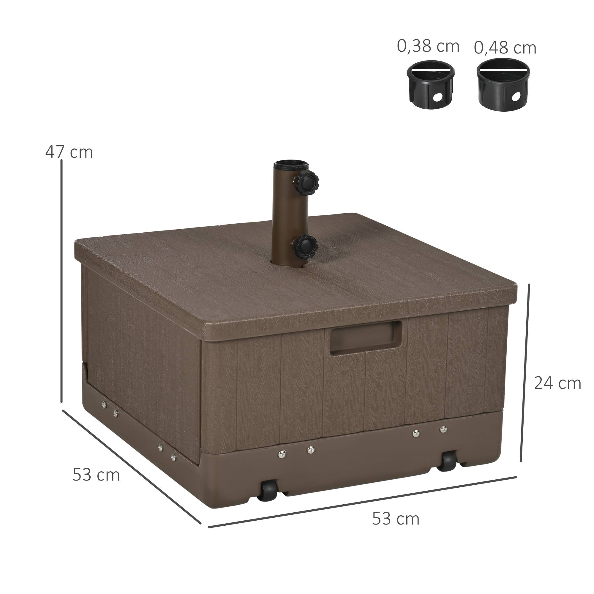 Outsunny - Pied de parasol base de lestage table d'appoint jardinière avec drainage 53x53x47cm roulettes et poignées PE et métal marron - Outsunny - Image 3