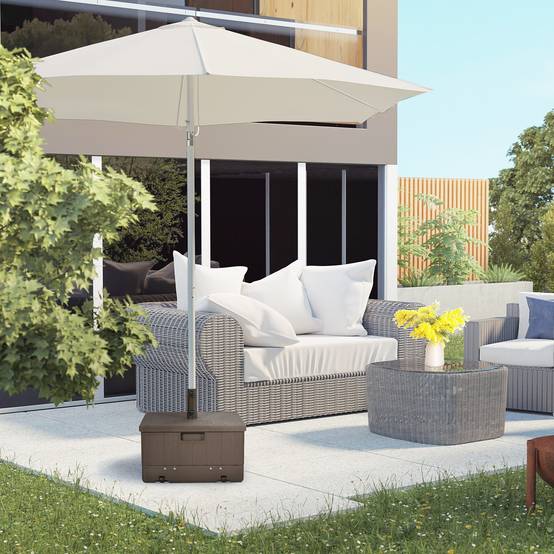 Outsunny - Pied de parasol base de lestage table d'appoint jardinière avec drainage 53x53x47cm roulettes et poignées PE et métal marron - Outsunny - Image 4