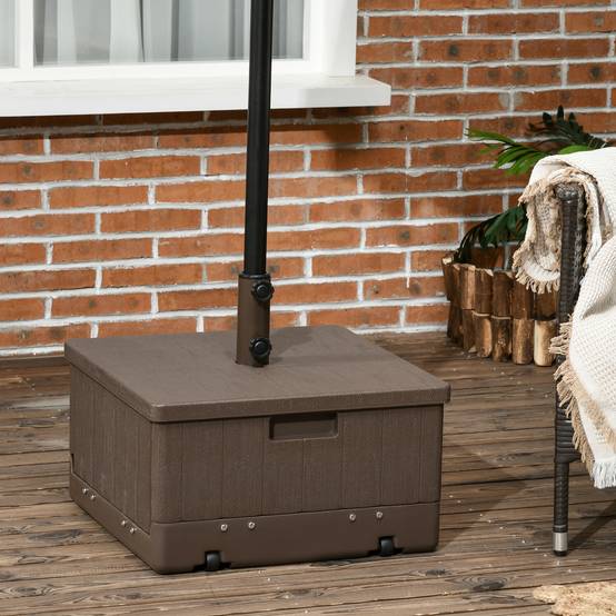 Outsunny - Pied de parasol base de lestage table d'appoint jardinière avec drainage 53x53x47cm roulettes et poignées PE et métal marron - Outsunny - Image 2