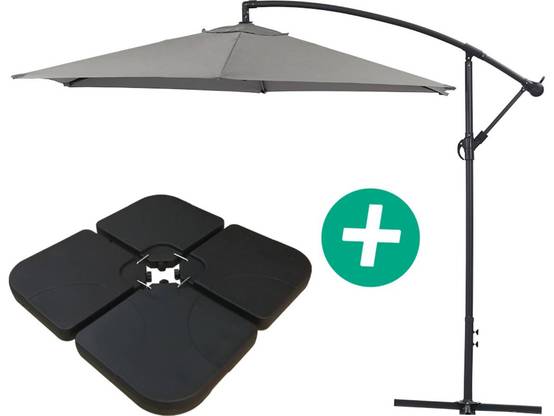 Parasol Jardin Déporté Alu "ilios" - Rond - ø 3 M - Gris - Dalles Incluses -habitat Et Jardin - Image 1