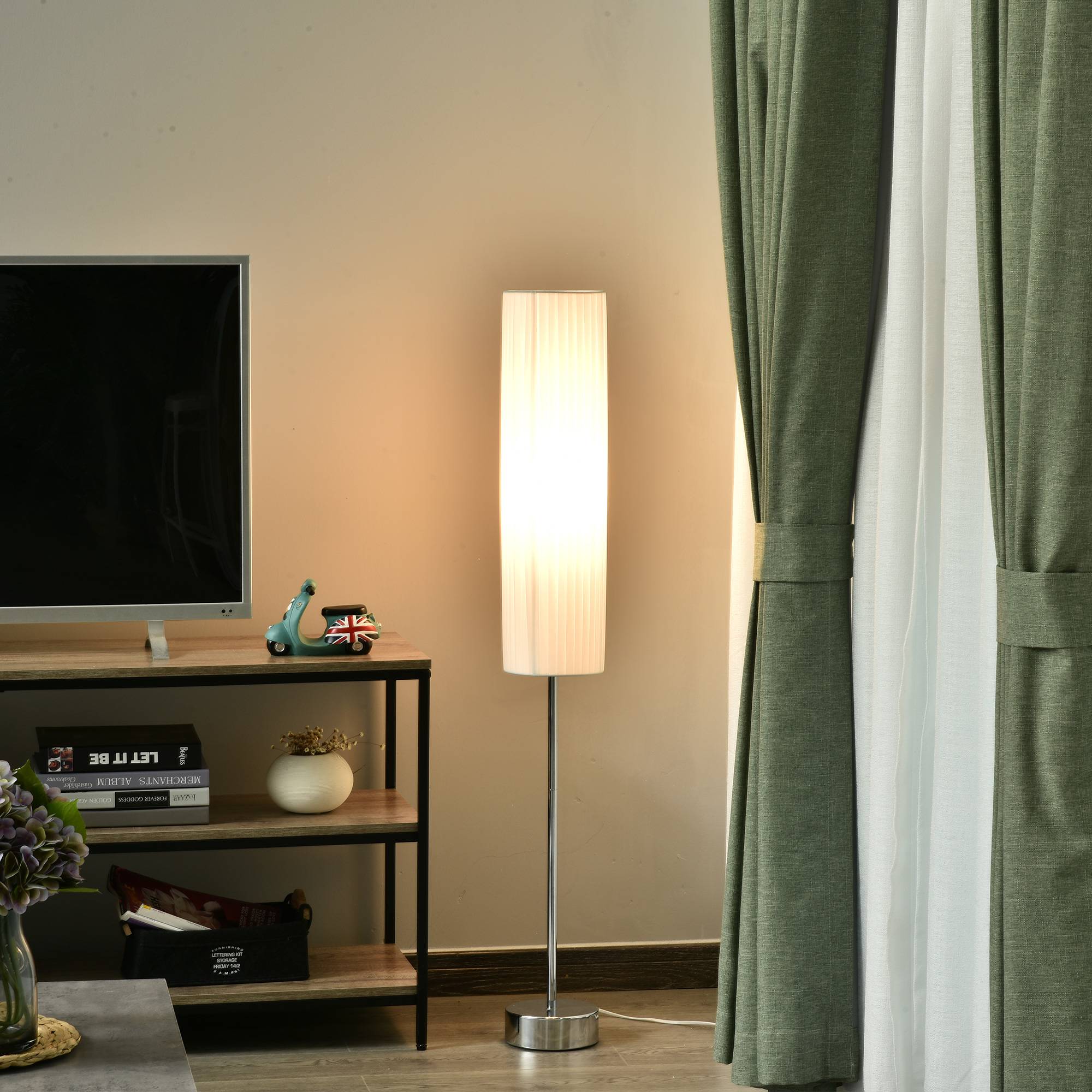Lampadaire blanc 120 cm base acier inoxydable 2 douilles E27 interrupteur faible consommation salon bureau - Image 4